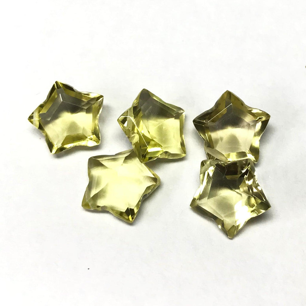 Lemon Quartz Faceted Star Shape Briolette Drop Loose Gemstone Beads 5 pcs 10mm - Jalvi & Co.