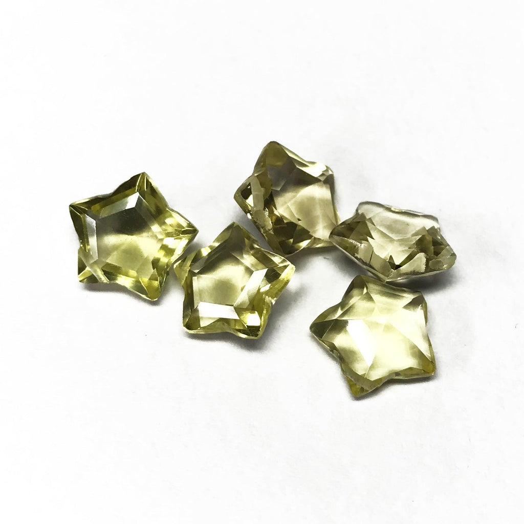 Lemon Quartz Faceted Star Shape Briolette Drop Loose Gemstone Beads 5 pcs 10mm - Jalvi & Co.