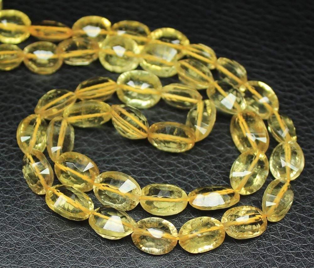 Lemon Quartz Laser Cut Concave Oval Fancy Gemstone Beads Strand 8" 9mm 11mm - Jalvi & Co.