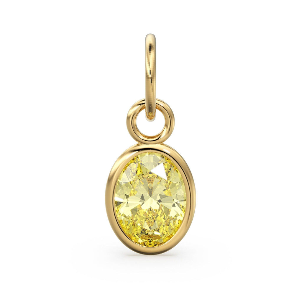 Lemon Quartz Oval Solid Gold Charm / Natural Yellow Gemstone Handmade Gold Pendant / 1pc 14k Solid Yellow Gold Jewelry Making FindingsSALE - Jalvi & Co.