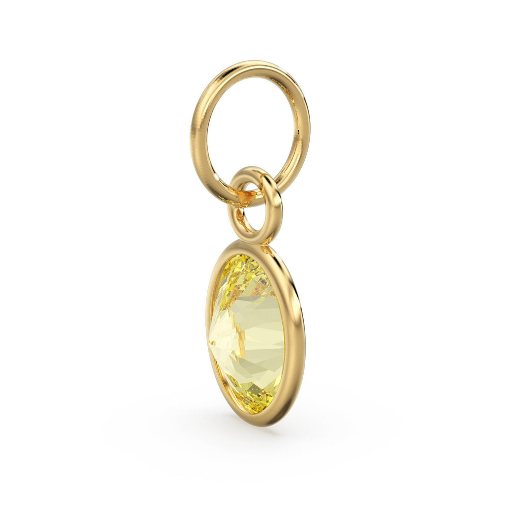 Lemon Quartz Oval Solid Gold Charm / Natural Yellow Gemstone Handmade Gold Pendant / 1pc 14k Solid Yellow Gold Jewelry Making FindingsSALE - Jalvi & Co.