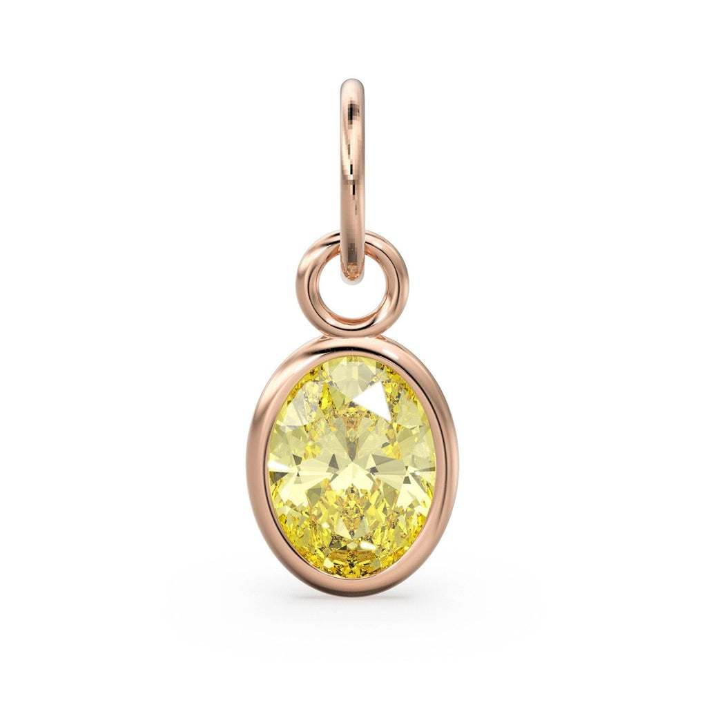 Lemon Quartz Oval Solid Gold Charm / Natural Yellow Gemstone Handmade Gold Pendant / 1pc 14k Solid Yellow Gold Jewelry Making FindingsSALE - Jalvi & Co.