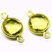 Load image into Gallery viewer, Lemon Quartz Round Coin 925 Sterling Silver Gold Vermeil Connector 2pc 15mm - Jalvi &amp; Co.