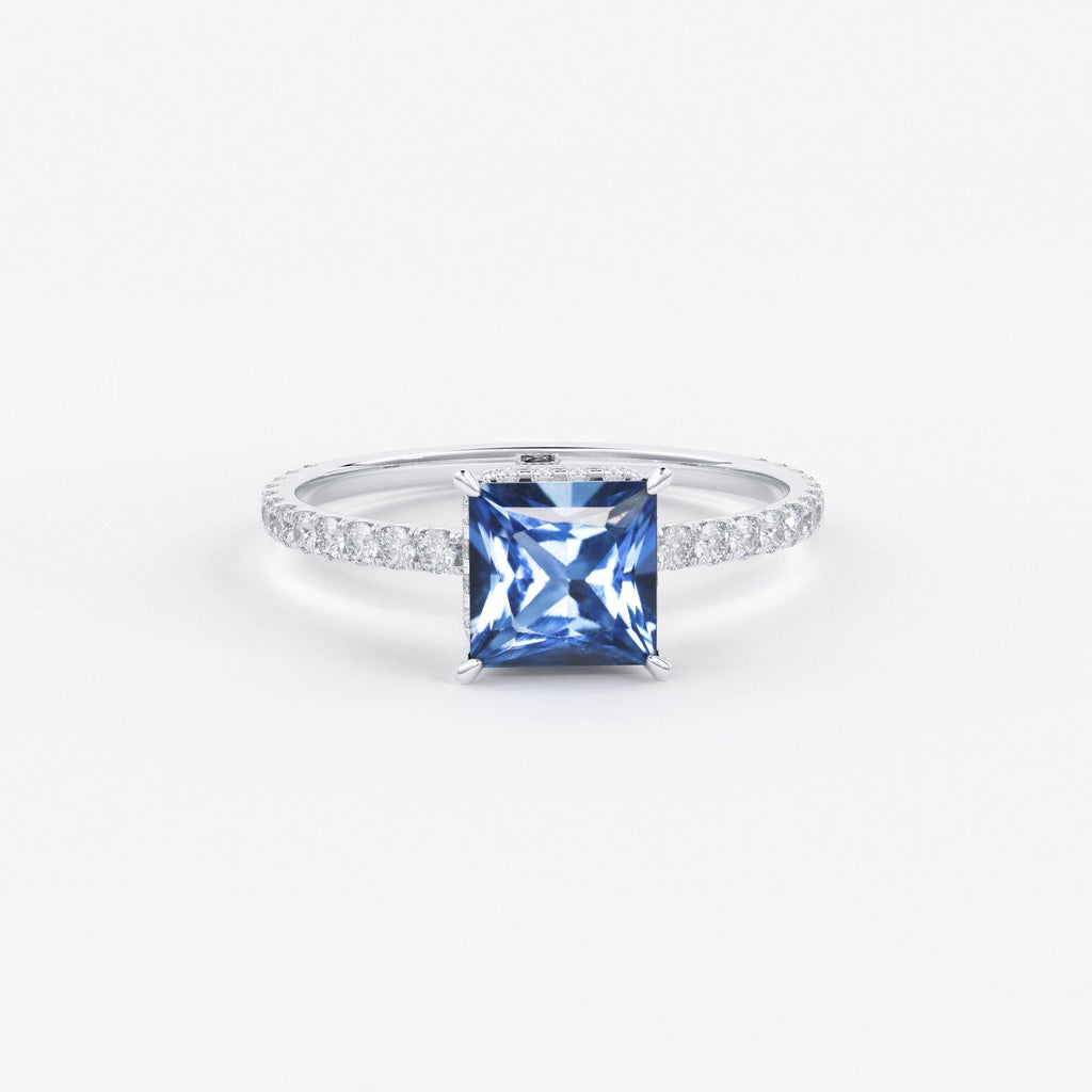 1.268 Carat Princess Cut Blue Sapphire Luxury Ring / Unique White Gold Sapphire Ring / Engagement Ring / Sapphire Diamond Cocktail Ring - Jalvi & Co.