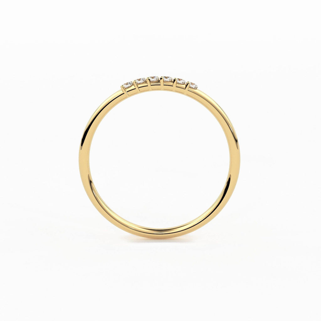 14k Gold 6 Stone Diamond Wedding Band / April Birthstone Ring / Thin Dainty Diamond Wedding Ring / Minimalist Stacking Ring - Jalvi & Co.