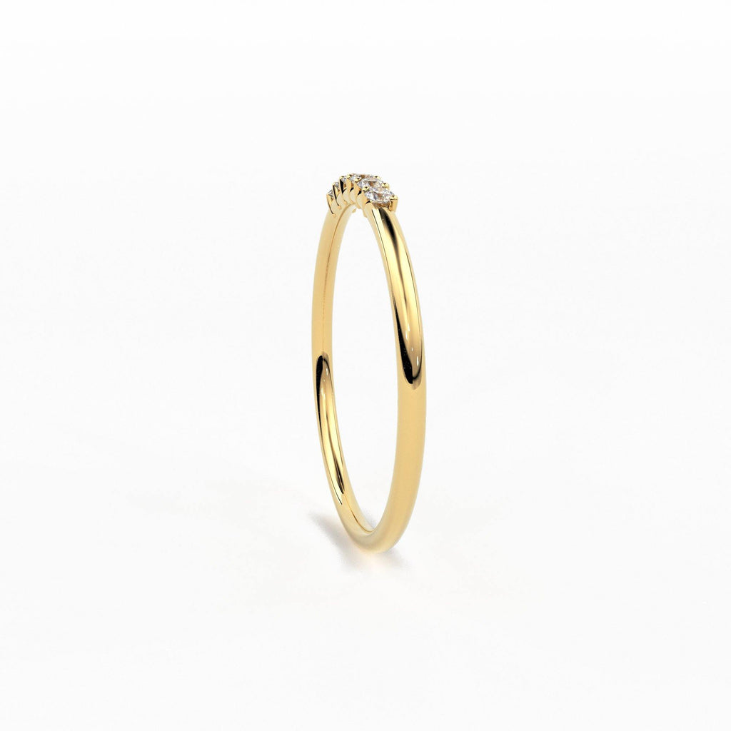 14k Gold 6 Stone Diamond Wedding Band / April Birthstone Ring / Thin Dainty Diamond Wedding Ring / Minimalist Stacking Ring - Jalvi & Co.