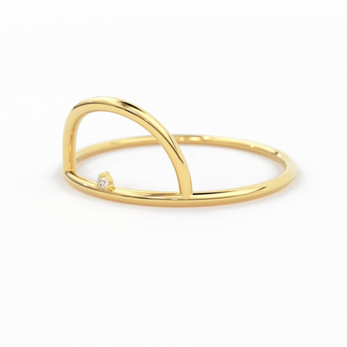 14K Gold Diamond Ring / Horizon Ring / Astrology Ring / Engagement Ring / Dainty Engagement Ring / Promise Ring / Stacking Diamond Ring - Jalvi & Co.