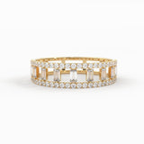 14k Gold Double Row Micro Pave Diamond Ring with Baguette Diamond / Christmas Gift