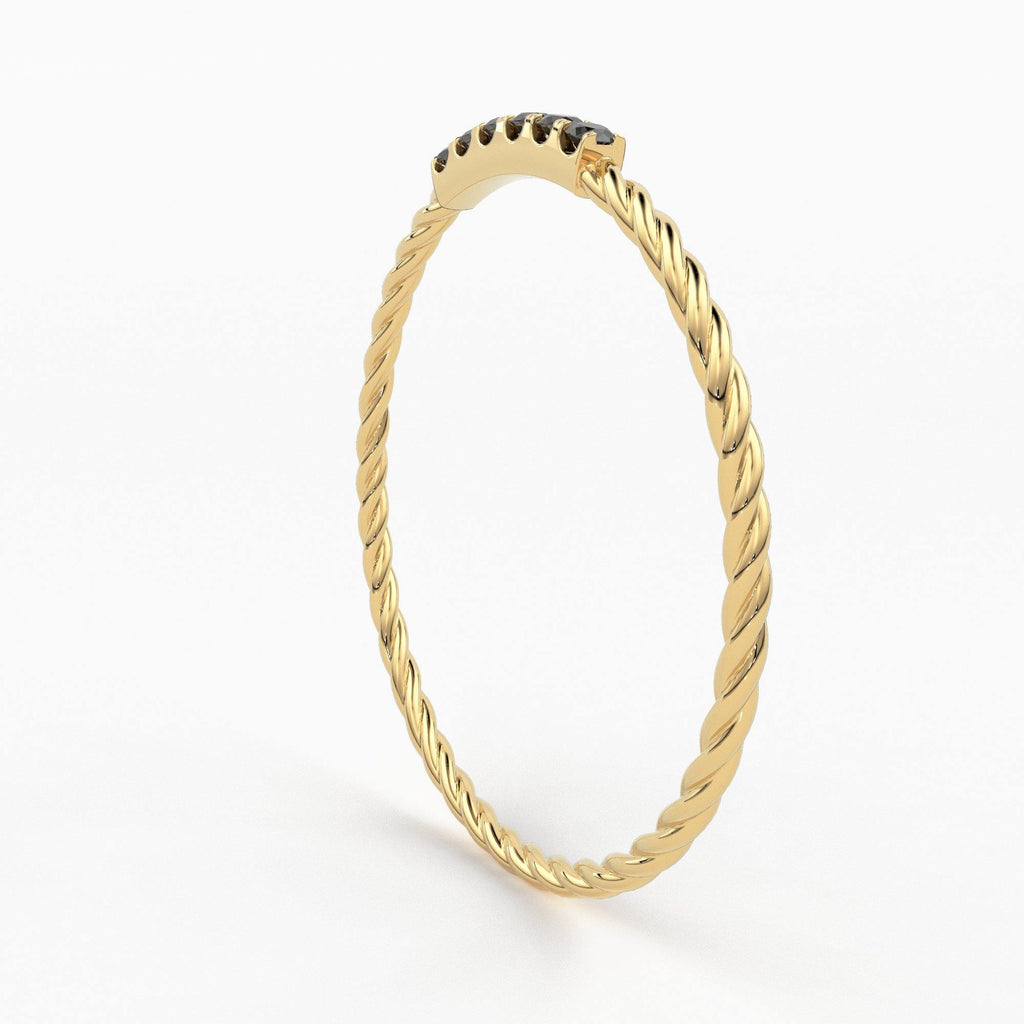 14k Gold Twisted Black Diamond Wedding Band / Twisted Band Ring Diamonds/ Micro Pave Ring Twisted Gold Band/ Minimalist Black Diamond Band - Jalvi & Co.