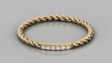 14k Gold Twisted Diamond Wedding Band / Twisted Band Ring with Diamonds / Micro Pave Ring with Twisted Gold Band / Minimalist Stacking Ring