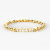 14k Gold Twisted Diamond Wedding Band / Twisted Band Ring with Diamonds / Micro Pave Ring with Twisted Gold Band / Minimalist Stacking Ring