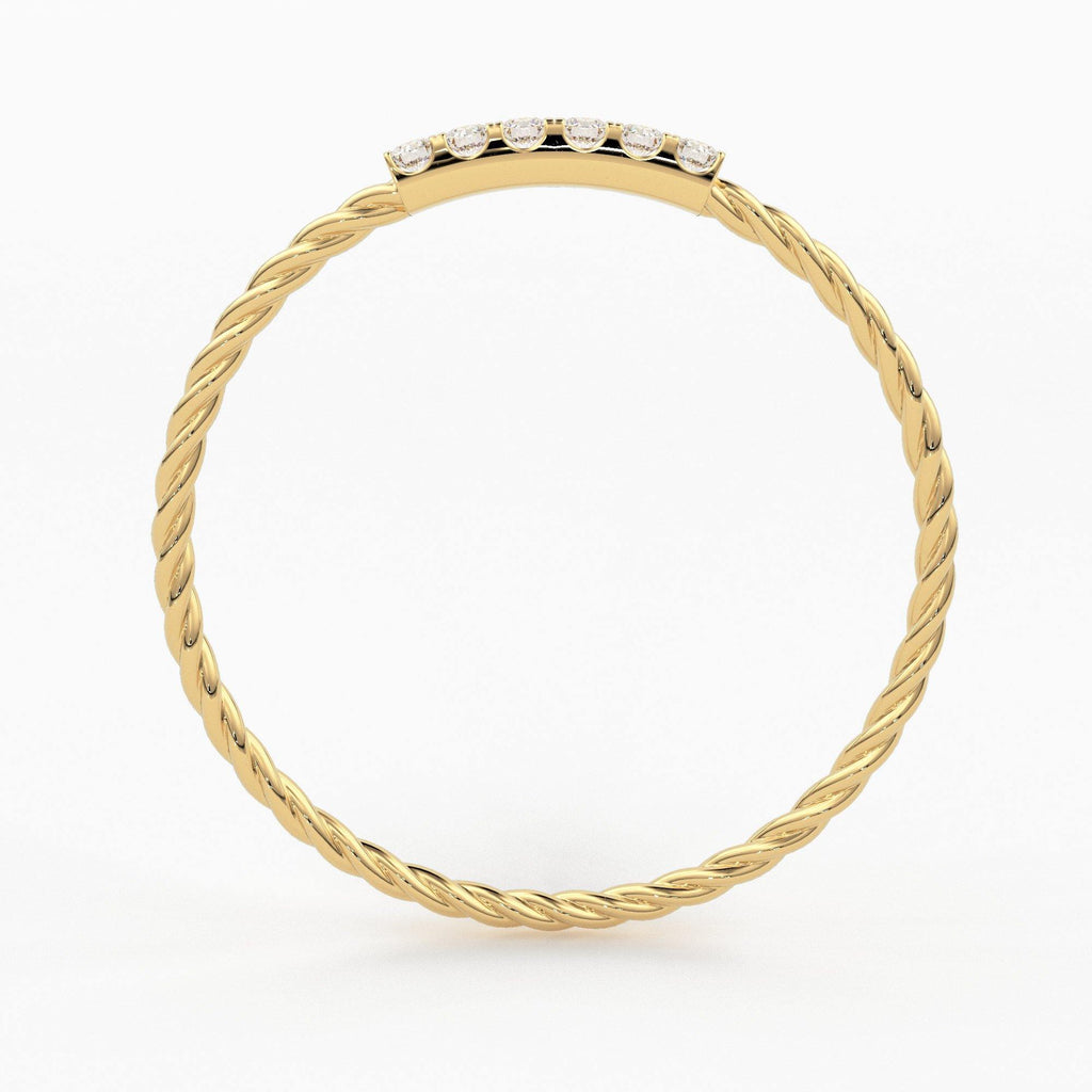 14k Gold Twisted Diamond Wedding Band/ Twisted Band Ring with Diamonds/ Micro Pave Ring with Twisted Gold Band/ Minimalist Stacking Ring - Jalvi & Co.