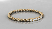 Load image into Gallery viewer, 14k Gold Twisted Diamond Wedding Band / Twisted Band Ring with Diamonds / Micro Pave Ring with Twisted Gold Band / Minimalist Stacking Ring - Jalvi &amp; Co.
