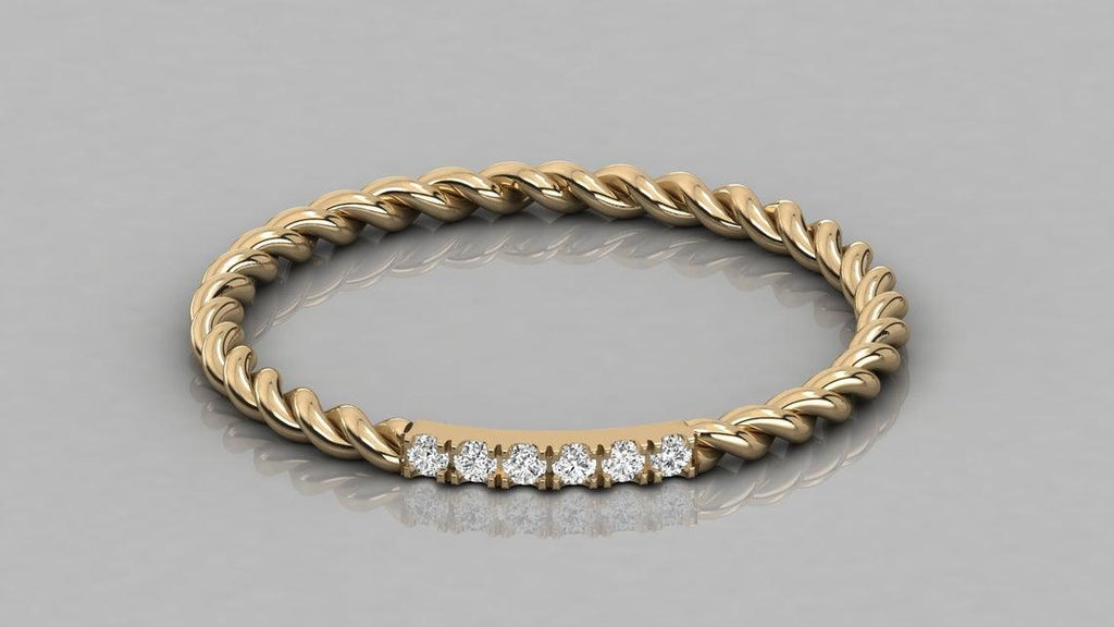 14k Gold Twisted Diamond Wedding Band / Twisted Band Ring with Diamonds / Micro Pave Ring with Twisted Gold Band / Minimalist Stacking Ring - Jalvi & Co.