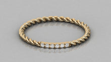 Load image into Gallery viewer, 14k Gold Twisted Diamond Wedding Band / Twisted Band Ring with Diamonds / Micro Pave Ring with Twisted Gold Band / Minimalist Stacking Ring - Jalvi &amp; Co.