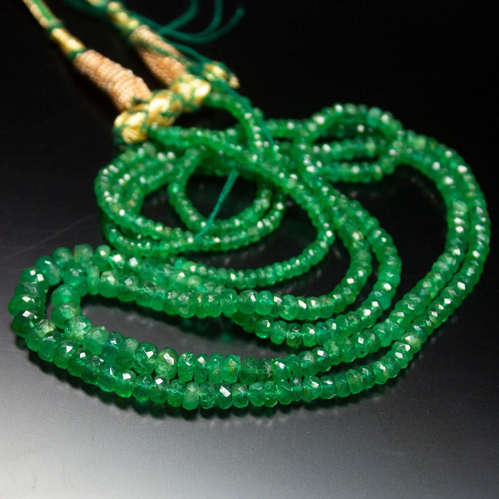18 inch, 2-5mm, Zambian Green Emerald Faceted Rondelle Beads Strand, Emerald Beads - Jalvi & Co.