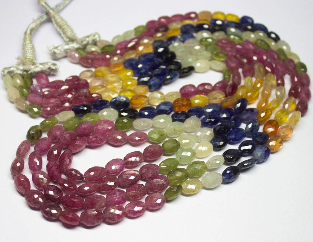 20.5 inch, 6-10mm, Multi Sapphire Faceted Oval Briolette Beads Strand, Sapphire Beads - Jalvi & Co.