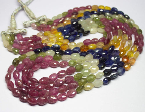 20.5 inch, 6-10mm, Multi Sapphire Faceted Oval Briolette Beads Strand, Sapphire Beads - Jalvi & Co.