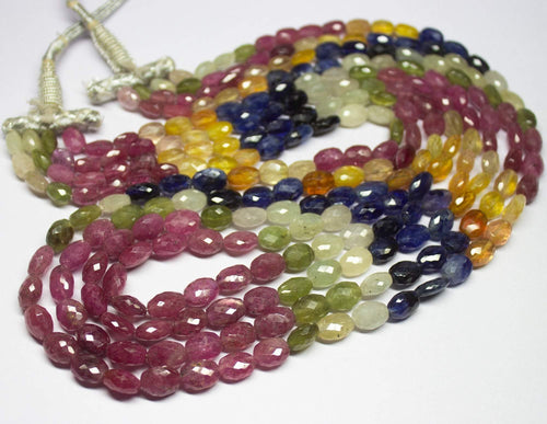 22 inch, 6-9mm, Multi Sapphire Faceted Oval Briolette Beads Strand, Sapphire Beads - Jalvi & Co.