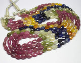22 inch, 6-9mm, Multi Sapphire Faceted Oval Briolette Beads Strand, Sapphire Beads