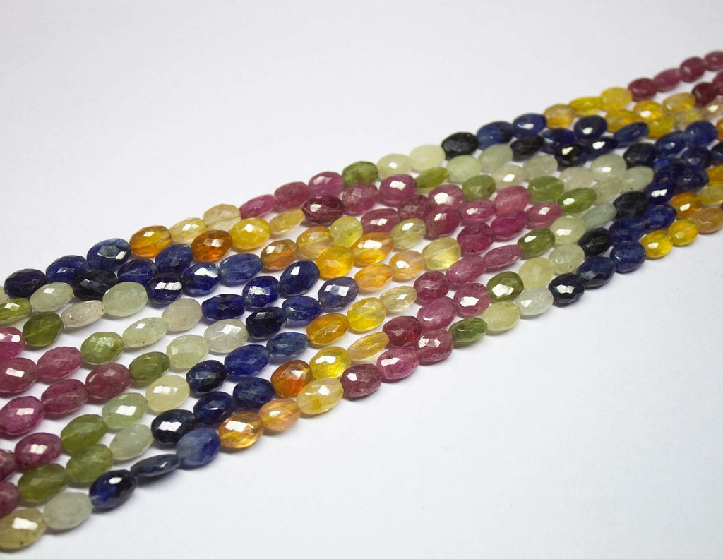 22 inch, 6-9mm, Multi Sapphire Faceted Oval Briolette Beads Strand, Sapphire Beads - Jalvi & Co.