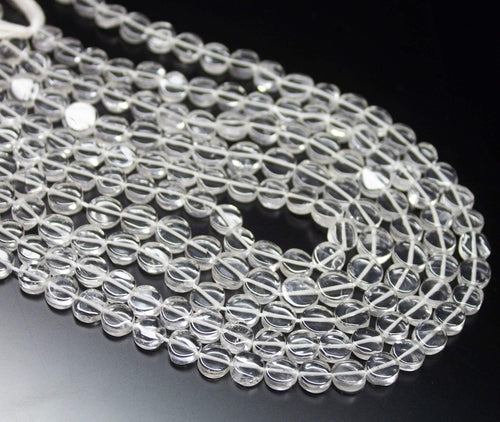 5 x 13 inch, 7-8mm, White Quartz Smooth Coin Beads Strand, Quartz Beads - Jalvi & Co.