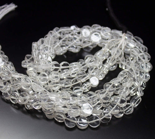 5 x 13 inch, 7-8mm, White Quartz Smooth Coin Beads Strand, Quartz Beads - Jalvi & Co.