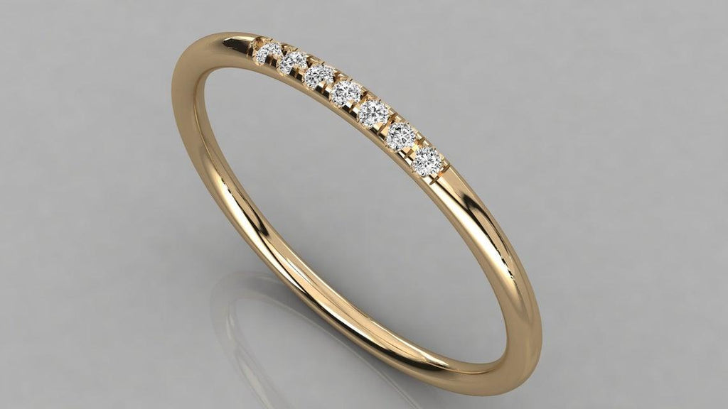 7 Diamond Ring / French Pave Diamond Band / 14k Gold Round Diamond Band / Diamond Pinky Ring / Diamond Stackable Ring - Jalvi & Co.