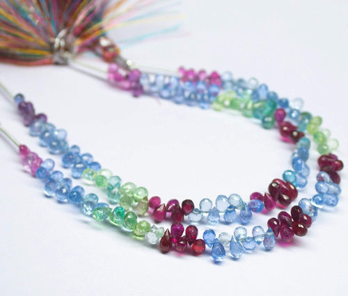 7 inch, 4-5mm, Multi Imitation Sapphire Fancy Faceted Tear Drop Beads Necklace, Imitation Sapphire Beads - Jalvi & Co.