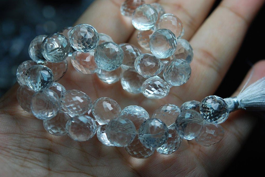 7 Inch Strand Of Nice Rock Crystal Quartz Faceted Onion Shape, 9-10mm Long - Jalvi & Co.