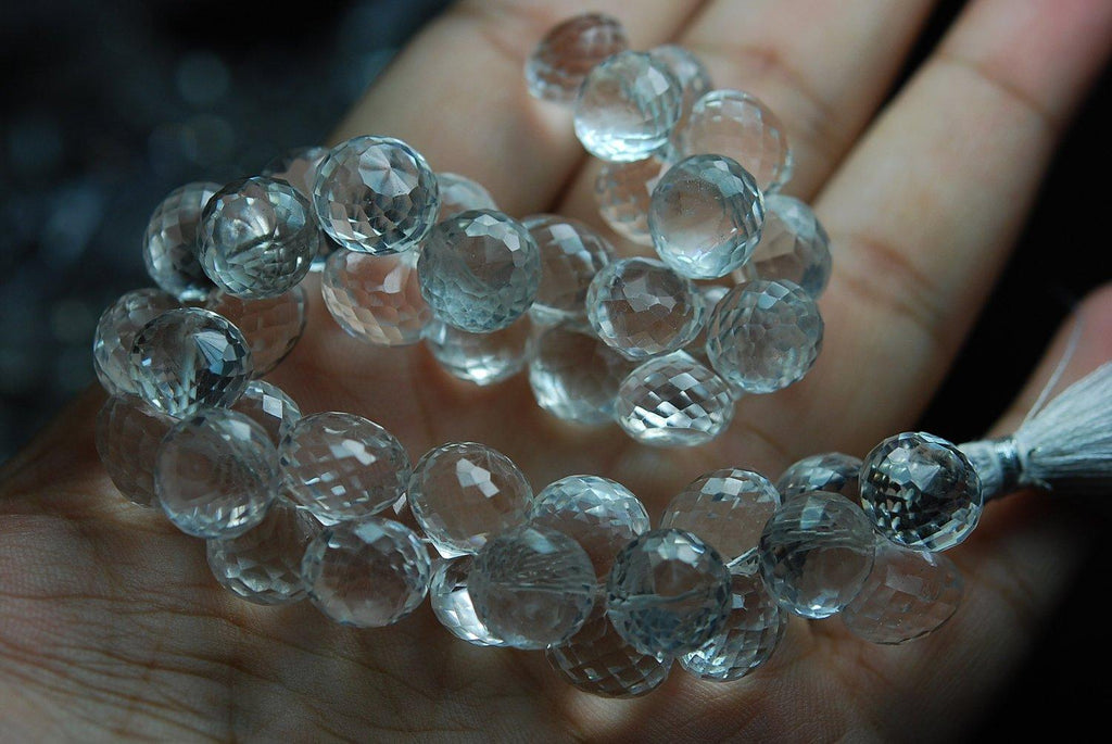 7 Inch Strand Of Nice Rock Crystal Quartz Faceted Onion Shape, 9-10mm Long - Jalvi & Co.