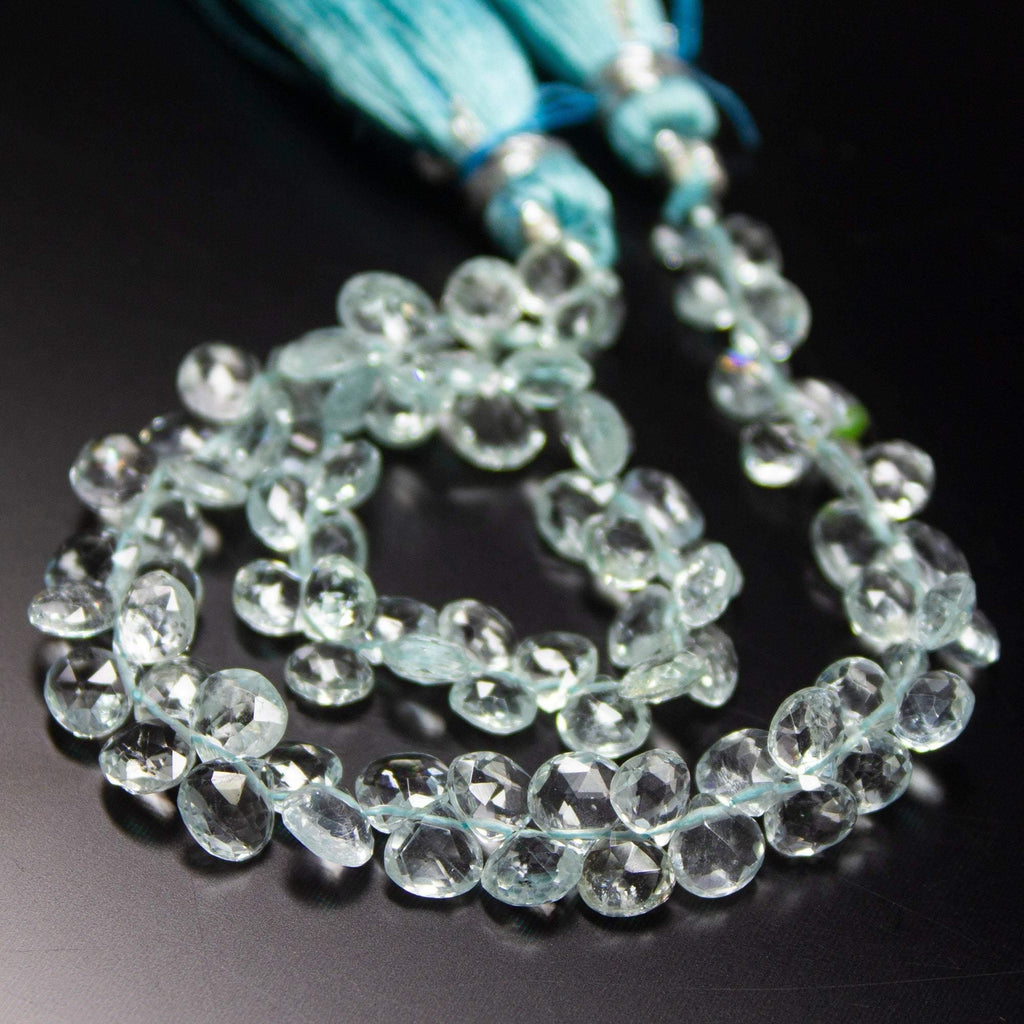 8.5 inch, 4-5mm, Blue Aquamarine Faceted Heart Drop Briolette Beads, Aquamarine Beads - Jalvi & Co.