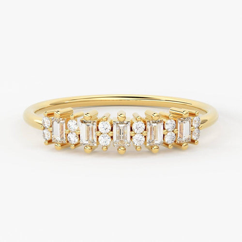Baguette and Round Diamond Wedding Band / 14k Gold Baguette Diamond Women's Wedding Ring Available in Rose Gold White Gold - Jalvi & Co.