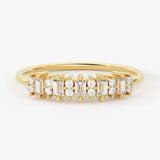 Baguette and Round Diamond Wedding Band / 14k Gold Baguette Diamond Women's Wedding Ring Available in Rose Gold White Gold