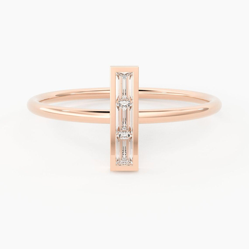 Baguette Diamond Band in 14k Gold / Baguette Diamond Ring / Gold Band White Diamond Ring / Diamond Bezel Set Wedding Band - Jalvi & Co.