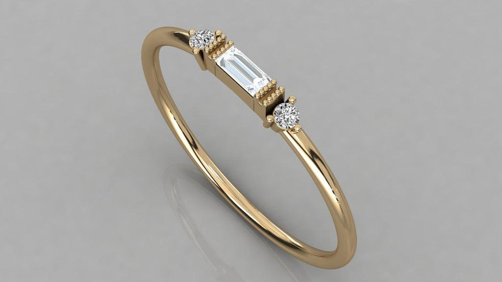 Baguette Diamond Band in 14k Gold / Baguette Diamond Ring / Stackable 3 Stone Diamond Ring / Genuine Diamond Wedding Band - Jalvi & Co.