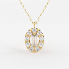 Load image into Gallery viewer, Baguette Diamond Necklace in 14k Gold / Diamond Cluster Necklace / Oval Diamond Layering Necklace / Minimalist Gift / Diamond Necklace - Jalvi &amp; Co.