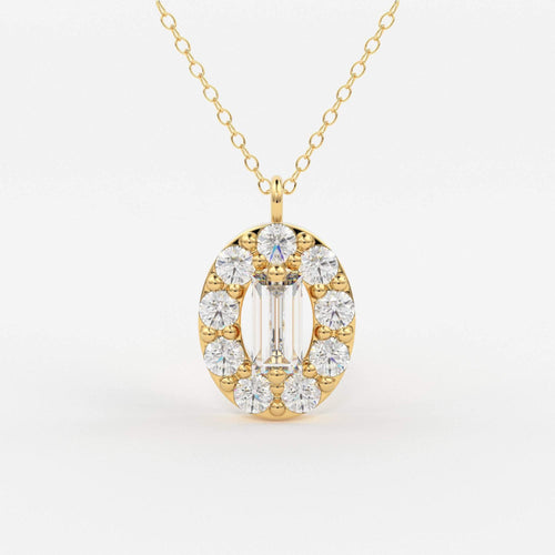 Baguette Diamond Necklace in 14k Gold / Diamond Cluster Necklace / Oval Diamond Layering Necklace / Minimalist Gift / Diamond Necklace - Jalvi & Co.