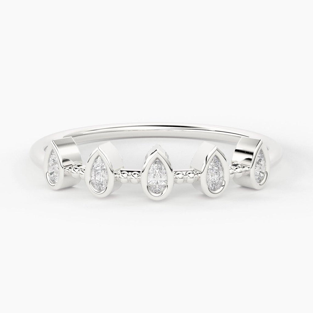 Bezel Set Diamond Band in 14k Gold / Bezel Set Pear Diamond Ring / Simple Thin Gold Band White Diamond Ring / Stackable Ring - Jalvi & Co.