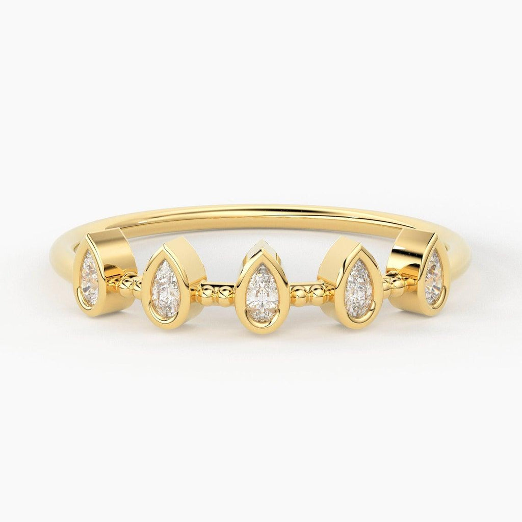 Bezel Set Diamond Band in 14k Gold / Bezel Set Pear Diamond Ring / Simple Thin Gold Band White Diamond Ring / Stackable Ring - Jalvi & Co.
