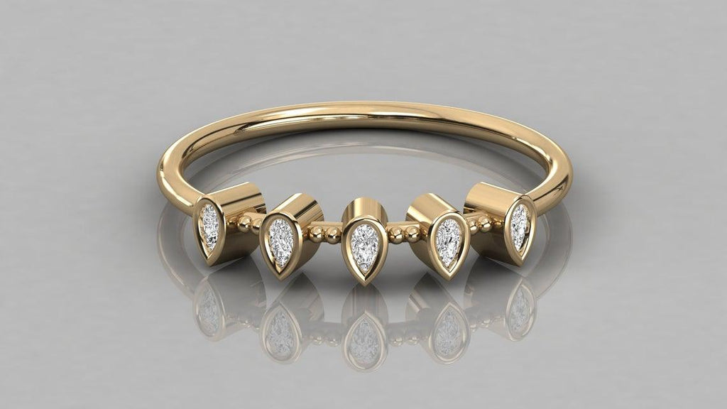 Bezel Set Diamond Band in 14k Gold / Bezel Set Pear Diamond Ring / Simple Thin Gold Band White Diamond Ring / Stackable Ring - Jalvi & Co.
