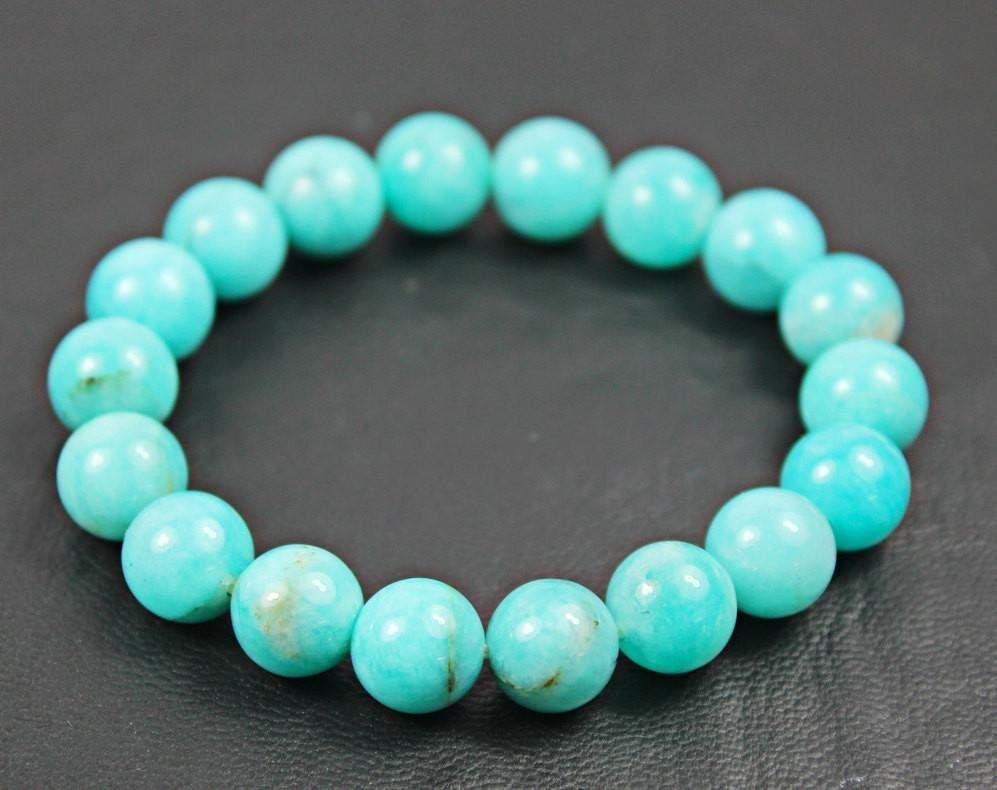 Blue Amazonite Smooth Round Ball Loose Gemstone Beads Bracelet Jewelry 10mm 7" - Jalvi & Co.