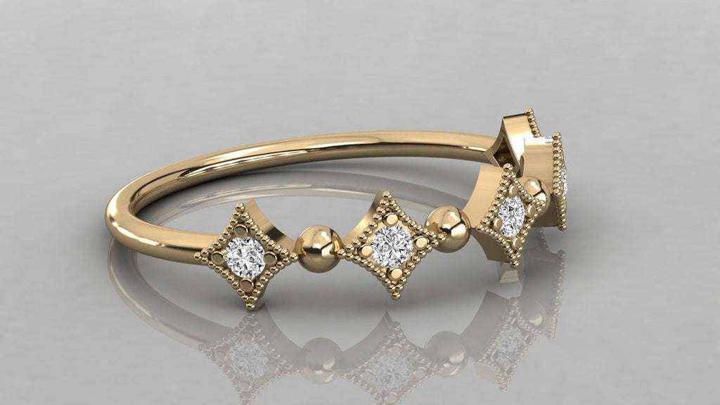 Brilliant Diamond Band in 14k Gold / Diamond Ring / Gold Band White Diamond Ring / Milgrain Ring - Jalvi & Co.