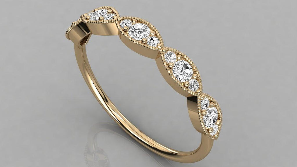 Brilliant Diamond Ring / 14k Gold Round Diamond Milgrain Micro Pave Ring / Diamond Stacking Ring / Diamond Wedding Band - Jalvi & Co.