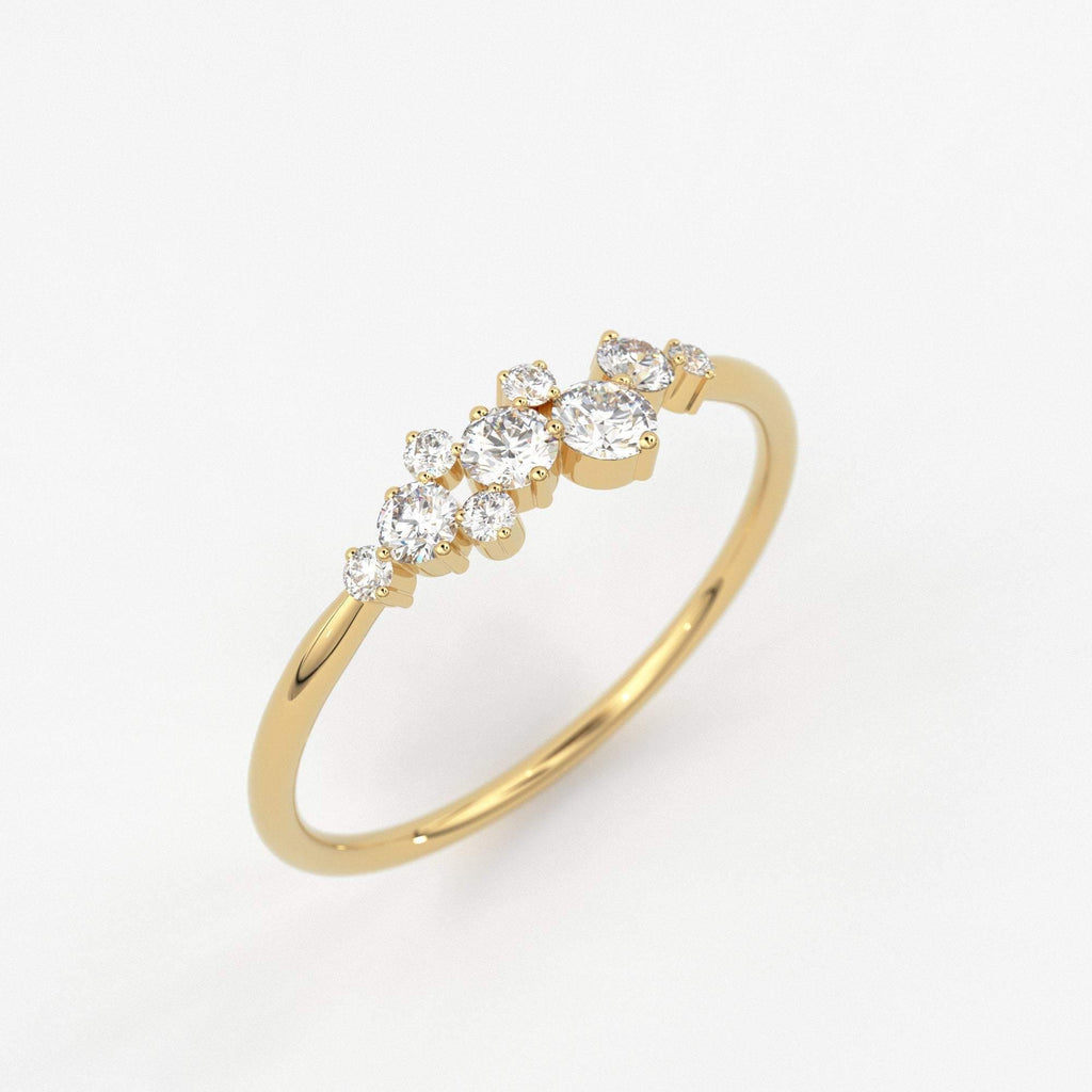 Cluster Ring in 14k Gold / Diamond Cluster Ring / Unique Diamond Stackable Ring / Diamond Wedding Band - Jalvi & Co.