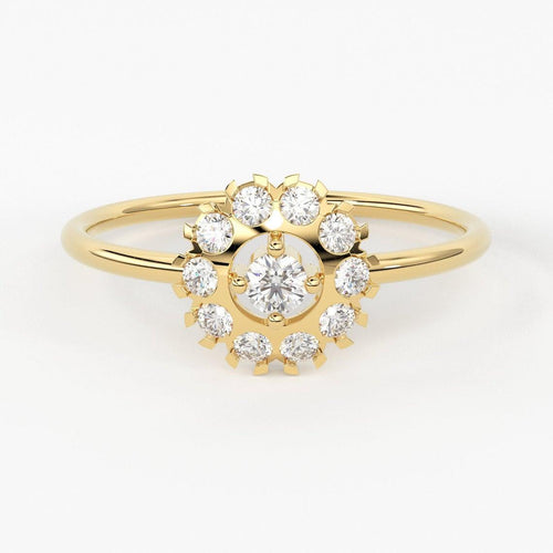 Diamond Gold Ring / 14k Halo Gold Ring / 14k Solid Gold Ring / Gold Ring / Statement Ring - Jalvi & Co.