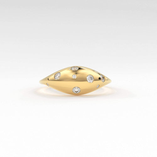 Diamond Gold Ring / Flush Set Diamond 14k Gold Statement Ring / Bold Dome Graduating Ring for Women / Gypsy Set Natural Diamond Pinky Ring - Jalvi & Co.