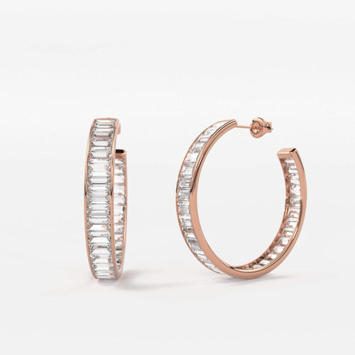 Diamond Huggie Earrings 17.5.MM / 14k Gold Baguette Diamond Hoop Earrings / Designer High Jewelry Earrings / Christmas Gift - Jalvi & Co.