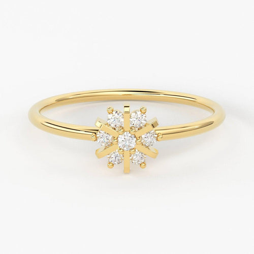 Diamond Ring / 14k Gold Floral Diamond Ring / Floral Cluster Diamond Ring / Minimalist Diamond Flower / Cluster Diamond Ring - Jalvi & Co.