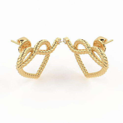 Diamond Rope Earrings 15 MM / 14k Gold Round Diamond Hoop Earrings / Knotted Rope Studs/ Designer High Jewelry Earrings / Christmas Gift / - Jalvi & Co.